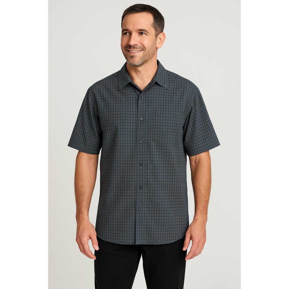 Eddie Bauer Dark Gray Plaid Short Sleeve Button Down Shirt Men's Size Large